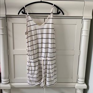 White with black striped romper